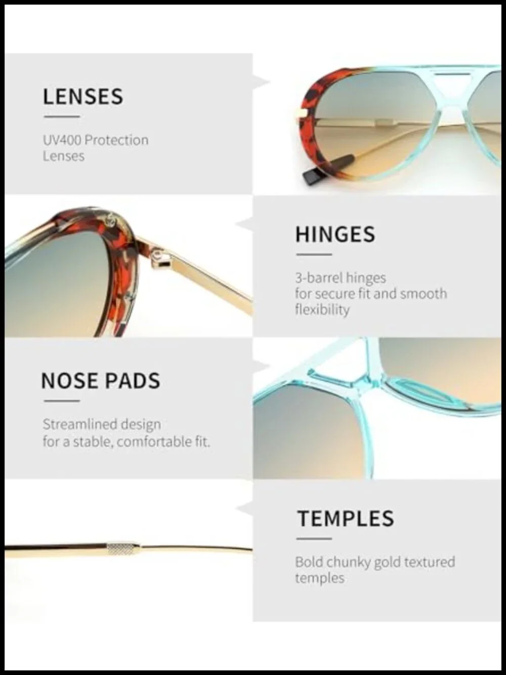 Retro Aviator Sunglasses for Women Men Vintage Metal Frame UV400 Protection